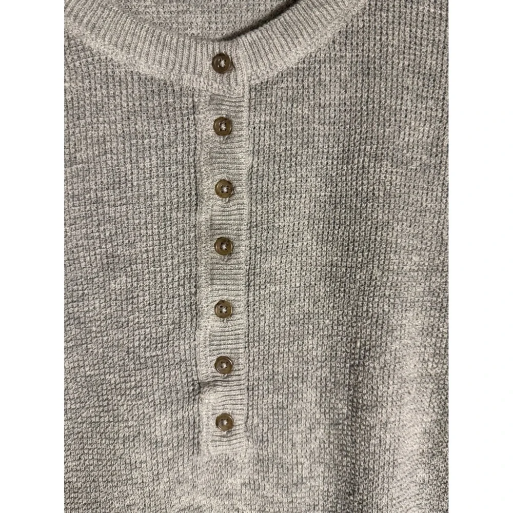 Prana Womens XL Grey Organic Cotton Wool Blend Henley Knit‎ Sweater Long Sleeve